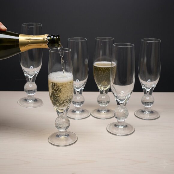 Vintage Nouvo Official Champagne Flute Glasses of The Third Millennium Y2k Globe - Picture 1 of 14